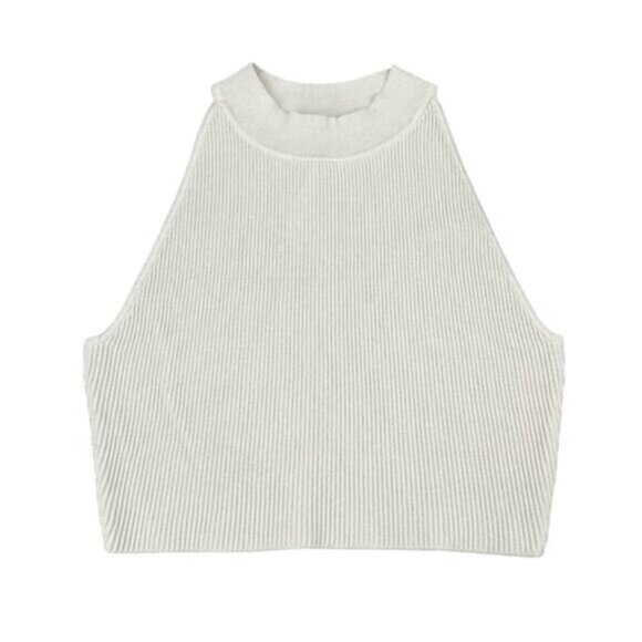 Aritzia Babaton Sculpt Rib-Knit Cropped Halter Top Size Large Matte Pearl - Picture 2 of 8